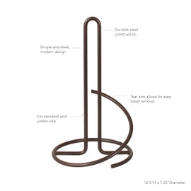 Spectrum Diversified URO Supreme Holder, Countertop Steel Stand Fits Standard & Jumbo Rolls, Modern Kitchen Decor Paper Towel Dispenser, Bronze