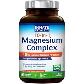 Innate Vitality Complejo de magnesio 10 en 1 960 mg, 420 mg de magnesio elemental por porción, con glicinato de magnesio, citrato, malato y más, sueño