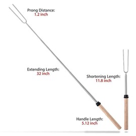 TopHomer BBQ Forks Marshmallow Roasting Sticks, Extendable Stainless Steel 32 Inch U Shape BBQ Skewers with Canvas Bag for Camping, Campfire, Party, Picnic, Pack of 8