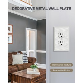 ZILLSEA 4-Pack Duplex Wall Plate, Pure White Outlet Cover Plate, Decorative Hammered Outlet Cover Plate, 3.15''*4.88'', Midsize