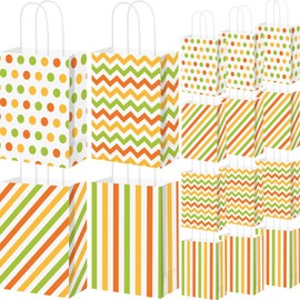 TaoBary 48 Pcs Paper Fall Gift Bags Bulk with Handle Colorful Stripe Wave Polka Dot Treat Goodie Candy Bags for Fall Autumn Thanksgiving Party Favor Supplies