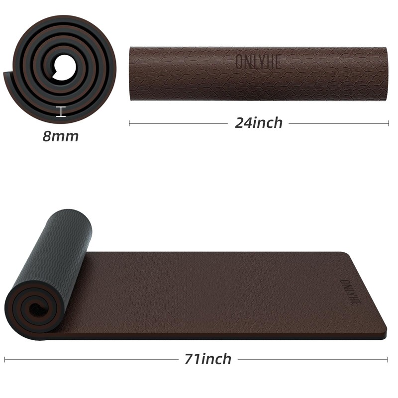 ONLYHE Yoga Mat Thick (8mm) Exercise Mat Non-Slip Ripstop Pilates