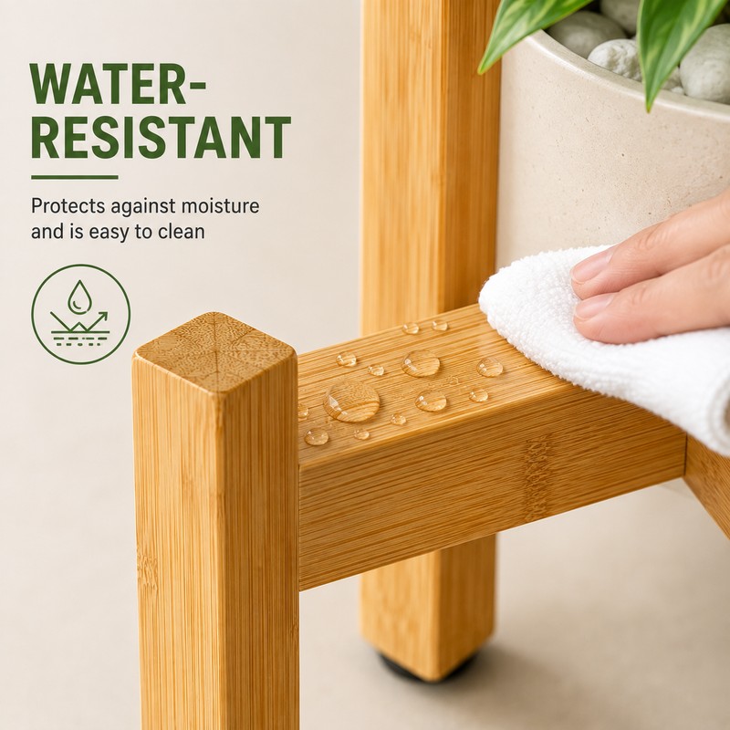 Natural Bamboo Plant Stand – 4-Legged Indoor & Outdoor Flower