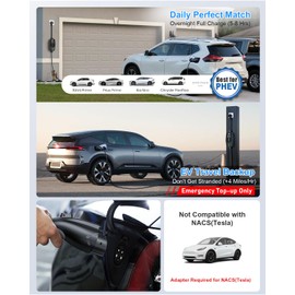 Level 1 & 2 Portable EV Charger, Smart App Control & WiFi/Bluetooth Enabled, 25ft Cable, ETL Listed J1772 EVSE for All EVs & PHEVs (Black, 16A Smart | NEMA 5-20&6-20(T-Blade))