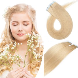 18" Tape in Hair Extensions Human Hair 10PCS #24 Natural Blonde (25g)