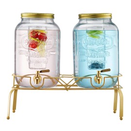 2 Pack 2 Gallon Stainless Steel Drink Dispensers with Spigo Stand Glass Juice Dispenser for Parties Beverage Serving SetsDefault: Default