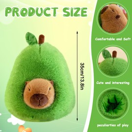 Afenau Capybara Plüschtier, 35cm Capybara Kuscheltier mit Avocado Kopfschmuck, Abnehmbar Avocado Kuscheltier, Wasserschwein Kuscheltier für Kinderspielzeug, Home Deko, Geburtstag