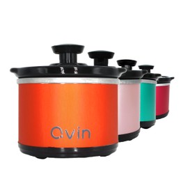 0.65-qt mini Round Slow Cooker, Fondue Melting Pot Warmer with Diswasher-safe Stoneware Crock, Glass Lid, Stainless Steel, Orange