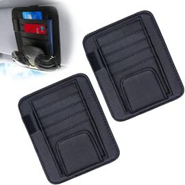 2 organizadores de visera para coche, organizadores de parasol con soporte para anteojos de sol y bolsillo para tarjetas, soporte de piel para anteojos de sol para la mayoría de vehículos de