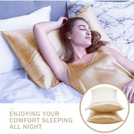 Luxury Silky Satin Pillowcases 2 Pack for Hair and Skin, Pillow Protector with Hidden Zipper Closure Cooling Pillow Cases (King(20"x36"), Champagne)