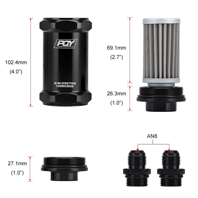 PQY AN8 Inline PQY Fuel Filter E85 Ethanol With 100