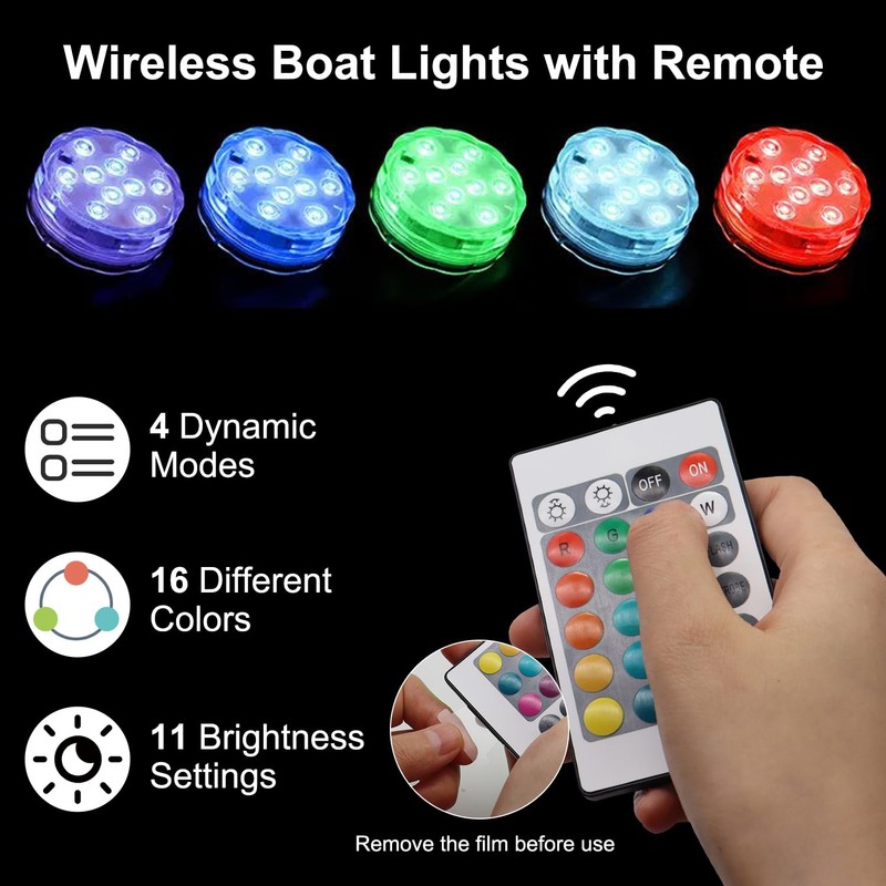 Boat Lights Wireless Remote Control Battery Powered, Waterproof Marine Led