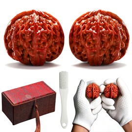 Health Ball, Nichir Ball, Walnut, Natural, Hand Play, Grip Strength Ball, Stress Ball, Grip Strength Training, Set of 2, Storage Box, Brush, Gloves, Hand Roll, Acupressure Ball, Rehabilitation Gift