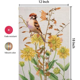 Asminifor Leaves Birds Summer Fall Flowers Robin Birds Autumn Harvest Garden Yard Flag 12"x 18" Double Sided Polyester Daisy Floral House Flag Banners for Patio Lawn Outdoor Home Decor