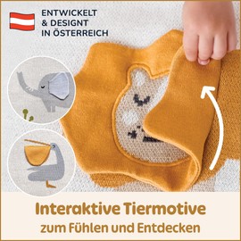 Merle Toys® Premium Cotton Baby Blanket, 100% Organic, GOTS & Oeko-Tex Certified Knitted Blanket, Baby Blanket for Newborns, Gift for Birth Boy & Girl, Cuddly Blanket Baby, Savannah Friends 3D