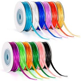 Satin Gift Ribbon 12 Colours 22.5 m x 3 mm Wedding Fabric, Decorative, for Crafts and Gift Packaging