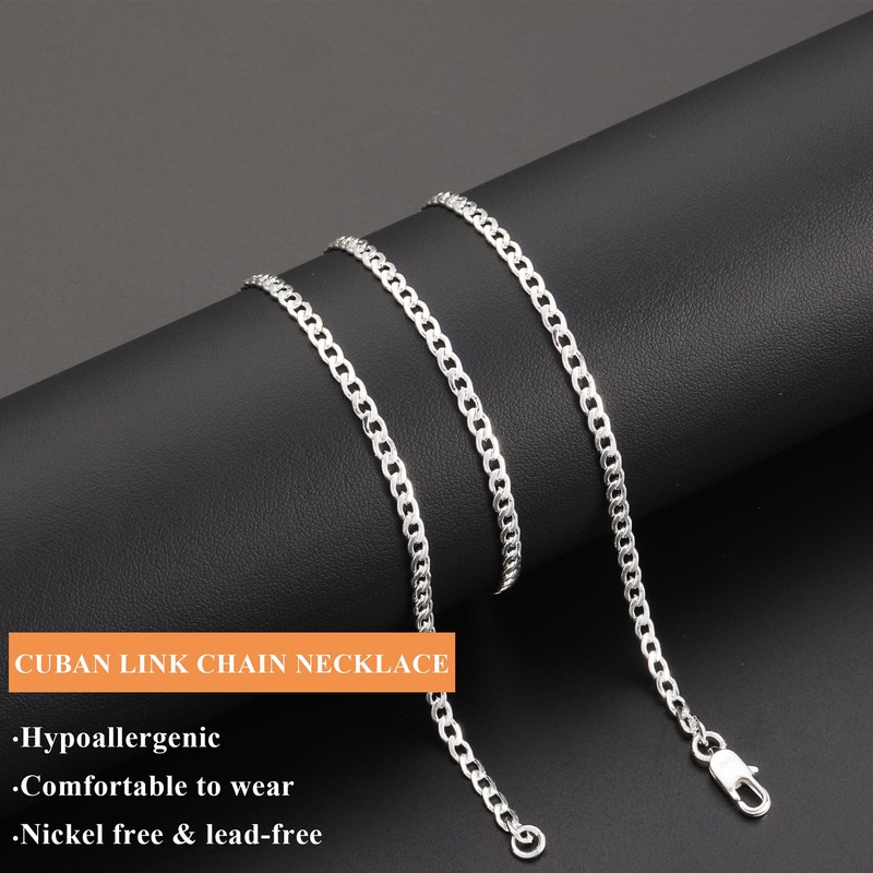 Rajputana 925 Silver Chain Necklace For Men 3mm Cuban Link