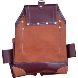 ZAKCO, PRO-16 Genuine Leather 5 Pockets with Front Dual Load Nail & Tool Pouch with Extra Hammer Holder, Leather Tool Pouch, Carpenters Tool Belt, FRAMERS Leather Tool POCH (Maroon) (Maroon)