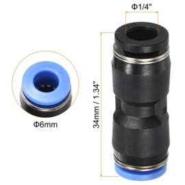 TA-VIGOR 1/4" to 6mm Push to Connect Fittings, 2 Pack Straight Union Push Reducers, Push Fit Connectors for PU Nylon PTFE Tubing, Pneumatic Air Line Quick Fitting, Push Lock Coupler