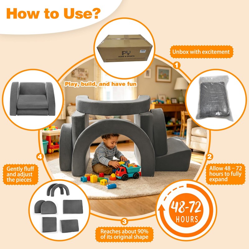 PY HOME & SPORTS Kids Modular Sofa Play Set, 7-Piece