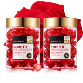 60PCS Hair Serum Oil Capsules, Moisturizing Hair Serum for Frizzy, Dry and Damaged Hair, Smooth, Non-greasy, Refreshing Long Lasting Nourishing Hair Oil for Women（Rose）