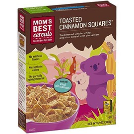Mom's Best Toasted Cinnamon Squares Cereal, Made with Whole Grain, No High Fructose Corn Syrup, Made with Real Cinnamon, Kosher, 12 Oz Box