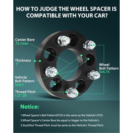 SCITOO 4Pcs Wheel Adapters 1" 5x4.5 to 5x4.75 Bore 73.1mm Studs 1/2"-20 5 Lug Wheel Spacers Adapters Fit for for Ford Explorer for Ford Edge for Ford Ranger for Ford Crown Victoria