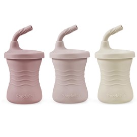 PandaEar 3 Pack Silicone Baby Training Cup, Straw Cups，Shatterproof Toddler Sippy Cups Drinking Sippy Cups for Baby and Toddler 6 Months+ 5 Oz (Pink/Light Pink/Linen)