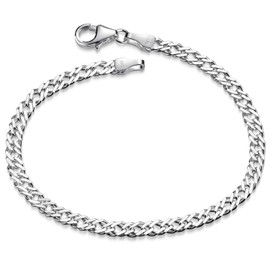 MATERIA by Matthias Wagner SA-136 Women's Bracelet Twin Curb Chain 925 Silver Bracelet 3.9 mm Wide, 22 inches, Sterling Silver