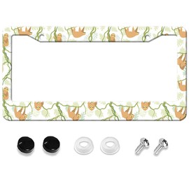 Cute Sloth License Plate Frame, Funny Animal License Plate Holder Stainless Steel Rust-Proof Auto Parts with Screws Size 12 x 6 Inches