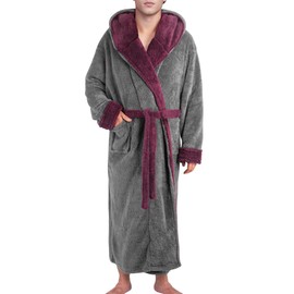 Yoimira Mens Robe with Hood, Big and Tall Plush Fleece Long Robe for Men Full-Length Bathrobe Cozy and Warm With Pockets