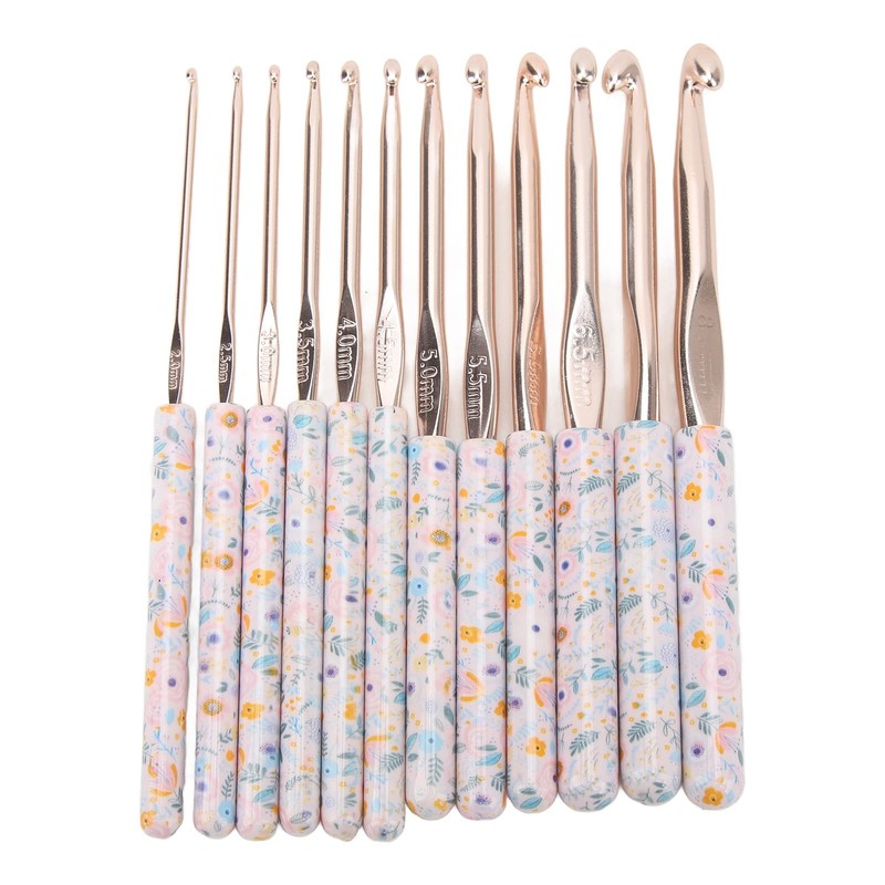 Crochet Hooks Aluminum Elegant Ergonomic Plastic Blue Flower Stamped Handle