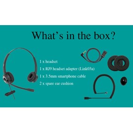 dailyheadset RJ9 Teléfono de oficina con cable auriculares con cancelación de ruido para, Negro, Duo for MITEL Nortel Meridian Polycom Packet 8