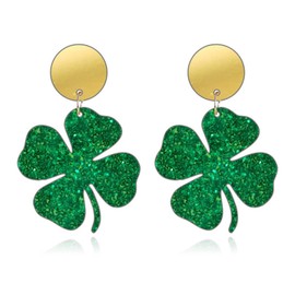 St Patricks Day Earrings for Women Green Shamrock Earrings Lightweight Acrylic Earrings Green Shamrock Dangle Earrings St Patricks Day Accessories Jewelry Gift (Clover EAR-B)
