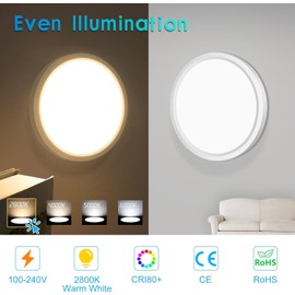 7 Inch LED Flush Mount Ceiling Light Fixture, 2800K Warm White, 1500LM, 12W, Flat Modern Round Lighting Fixture, 120W Equivalent White Ceiling Lamp for Kitchens, Bedrooms.etc.