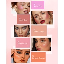 Blush Powder for Cheeks,Gradual Shimmer Pink Blusher Palette with Brush,Lightweight Buildable Color Blush Hightlighter Powder,Longlasting Waterproof Facial Makeup,Mother's Day Gift for Women Girl-05#