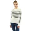 AmélieBoutik Women Crewneck Striped Military Button Embellished Pullover Sweater(Off-White Large)