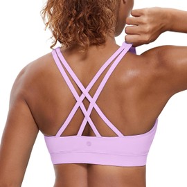 CRZ YOGA Women's Without Underwire Sports Bra Crossed Back Spaghetti Top Removable Pads Yoga Crop Top, lilac