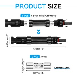 sourcing map 5 Pcs Solar Fuse Holder 30A 1000V Waterproof PV In-Line Fuse Holders with Fuse Solar Inline Fuse Holder Photovoltaic Connectors for Solar Panel System