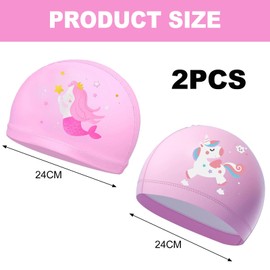 2Pcs Kids Swimming Caps, Unique Design Girls Swimming Cap Kids 6-14, Pink Swim Caps Swim Hats, Waterproof Swimming Caps for Children's Pool Bathing