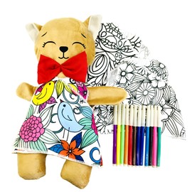 GATO DE PELUCHE didáctico y divertido con 3 vestidos mandala para colorear lavables y reutilizables incluye set de plumones Regalo inolvidable para niños y niñas creativos, juguete educativo
