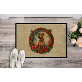 Caroline's Treasures DAC2377JMAT Irish Terrier Christmas Flowers Doormat Front Door Mat Indoor Outdoor Rugs for Entryway, Non Slip Washable Low Pile, 24H X 36W