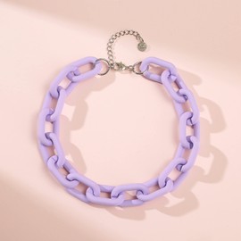 Firstmeet Chunky Acrylic Tortoise Shell Oval Link Chain Choker Necklace for Women Men, Acrylic, No Gemstone