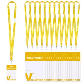 Yeaqee 50 Set Volunteer Lanyards with Badges Reusable Volunteer Name Tags with Breakaway Lanyard Heavy Duty Plastic Identification Badge Volunteer Identified Pass for Church, Event(Yellow)