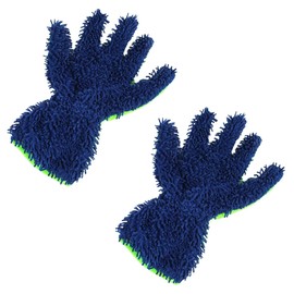 UHANBUT 2PCS Car Wash Mitts, Double Sided Chenille Microfiber Dusting Gloves with 5-Finger Design, Anti-Scratch Auto Interior Exterior Detailing Mitt for Cleaning Wheel Tight Spot (Blue)