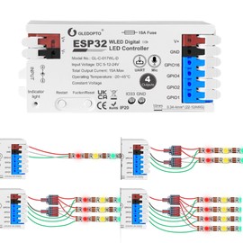GLEDOPTO ESP32 WLED Digital LED Controller with 4 Channel 15A Fuse Mic Sound UART DIY FCOB Addressable Strip Light for WS2811 WS2812 SK6812 TM1814 WS2813 WS2815 (GL-C-017WL-D)