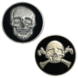 MotorDog69 Harley Gas Cap Coin Mount Set with Skull & Crossbones for Softail Dyna Road King Sportster……