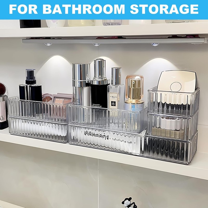 AUTUUCKEE 7pcs Clear Drawer Organizer, 4 Sizes Stackable Makeup Drawer