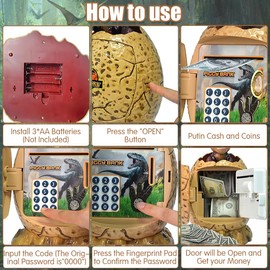 YANGUN Dinosaur Egg Money Bank, Dinosaur Egg Money Bank Piggy Bank with Security Code Music & Light Novelty, Dinosaur Egg Piggy Banks For Kids, Dinosuar Electronic Piggy Money for Girls Boys Aged 6+