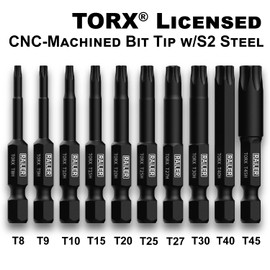 Tamper Proof TORX Bit Set, Railer 10-Piece 6 Point TORX Security Screwdriver Bit Set. S2 Steel Impact Driver 2" Star Bit Set (T8, T9, T10, T15, T20, T25, T27, T30, T40, T45)